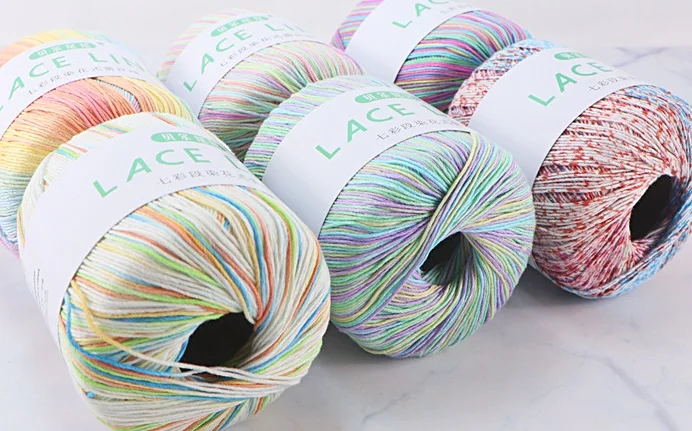 RongMeiXuan 03# Rainbow Lace Yarn Crochet Thread Fine Yarn Pure Cotton Wire Crocheted lace yarn 40g