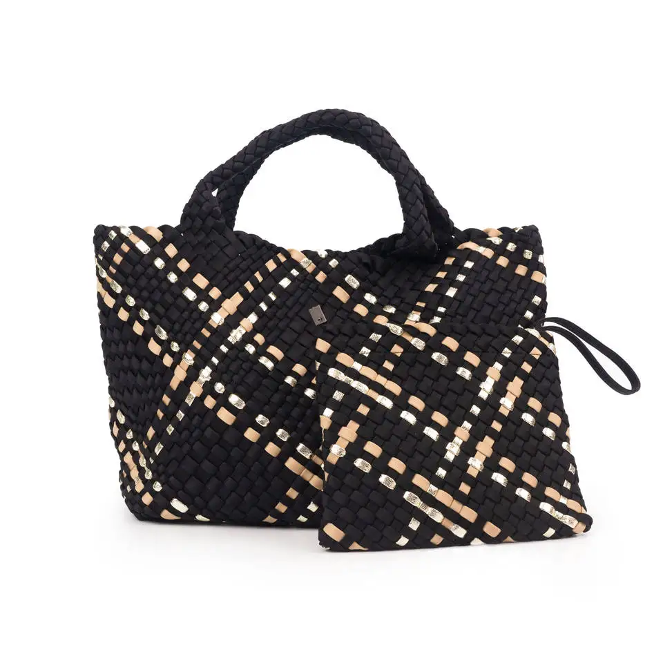 Customized Two Size Designer Luxury Waterproof Handbag Neoprene Woven Bag Beach Plaited Handmade Tote Weave Bag