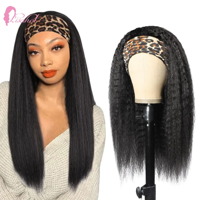 2022 Hot Sell Natural Black Malaysian Human Hair Cheap Scarf Wig Glueless Machine Made  Wig Grip Headband For Black Women