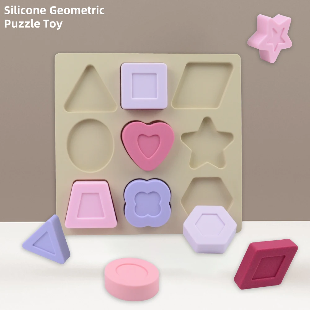 Food grade Baby Silicone Educational stacking Toys Geometry Panel Toys silicone stacking toys