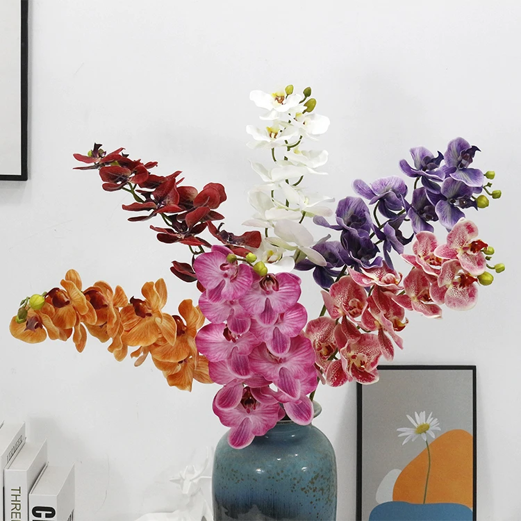 Big Blooms Orchids Artificial 9 heads Real Touch Orchid Stems Orchids Flower Home Wedding Decoration