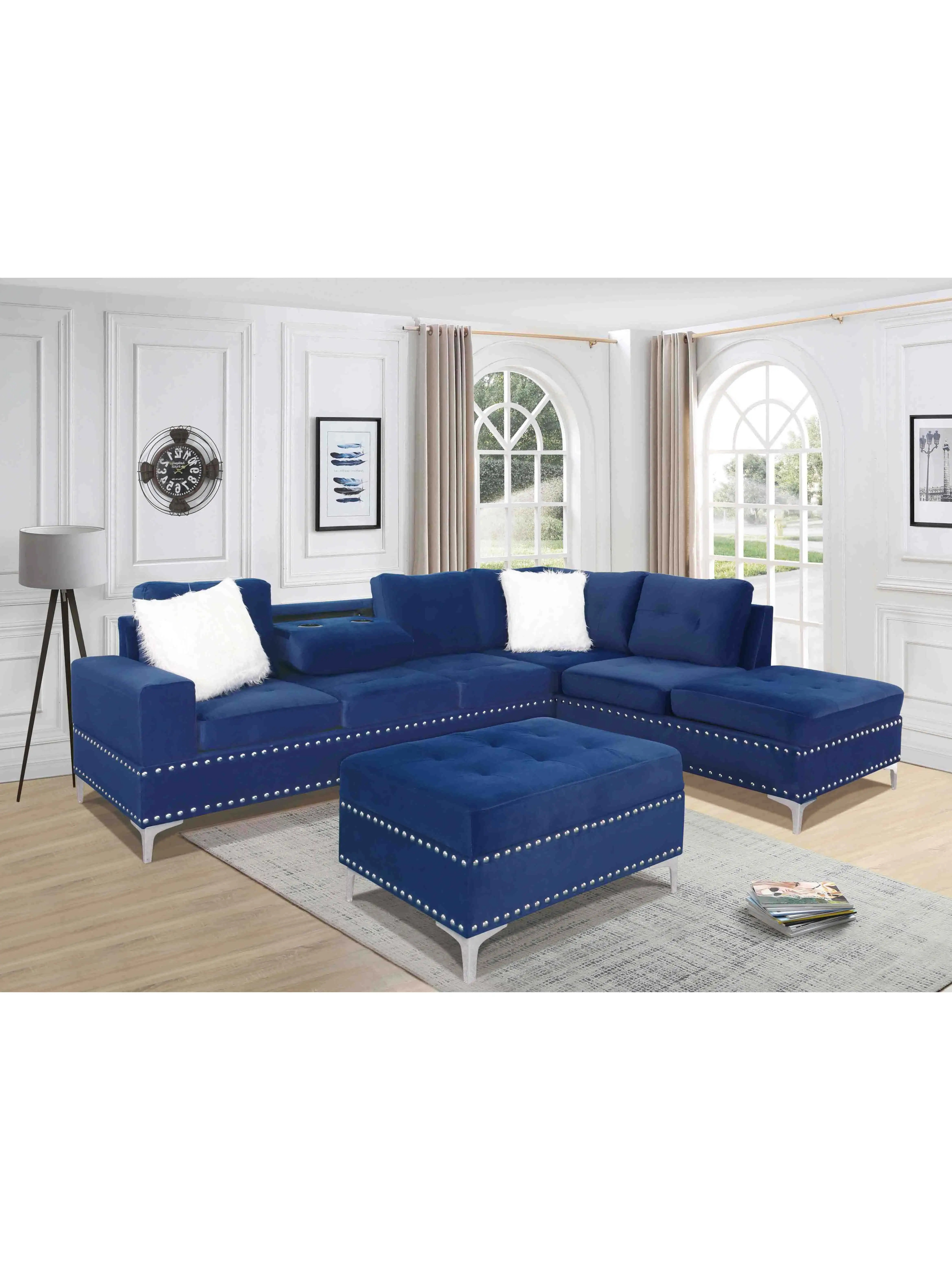 Good Price Automatic Modern Light Luxury Sectional Sofa living Room Furniture Black Grey Faux Leather Chesterfield Sofa