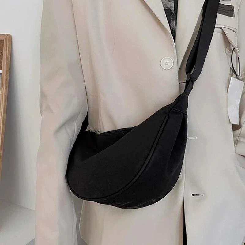 Custom Women Nylon Crescent Bag  Men Crossbody Bag Hobo Sling Crescent Shoulder Purse Casual Solid Color Dumpling Bag