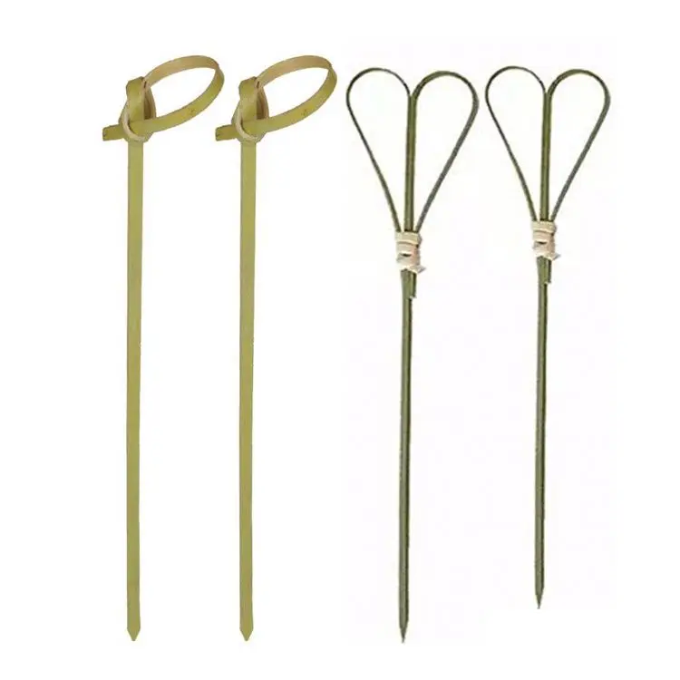 Natural Round Top Colored Bamboo And Skewer Knot Twisted Fruit Orange Bamboo Knotted Skewers With Knot