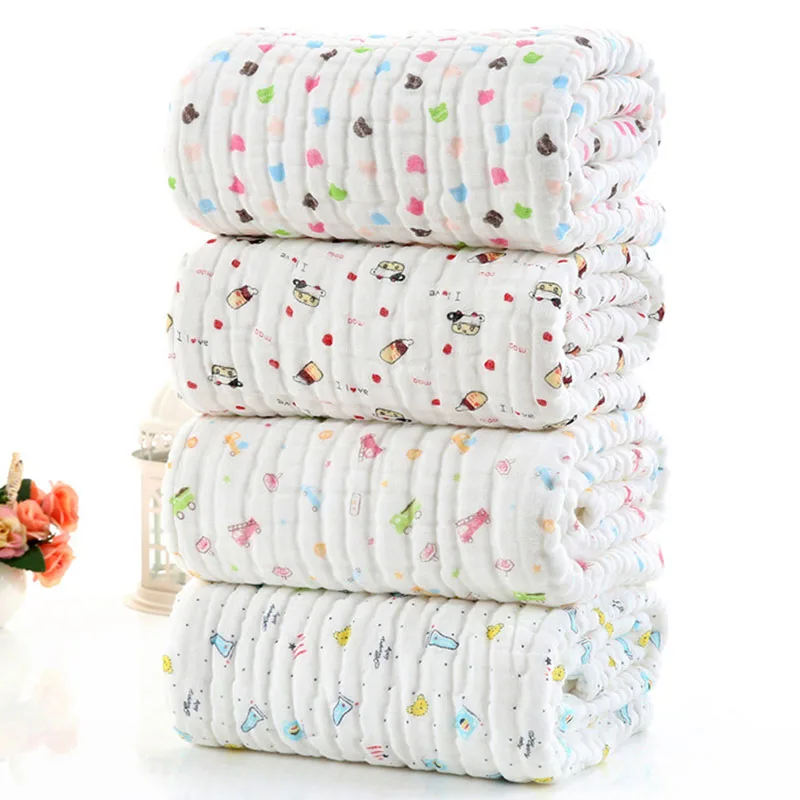 Custom soft breathable soft animals print 6 layer baby bamboo muslin cotton swaddle blanket for newborns and kids