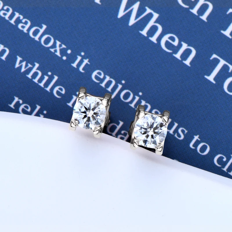 Diamond Stud Earrings 5mm 0.5CT 0.5 Carat D-Color Moissanite 925 Sterling Silver Vintage Anti-allergy Stud Earrings For Women