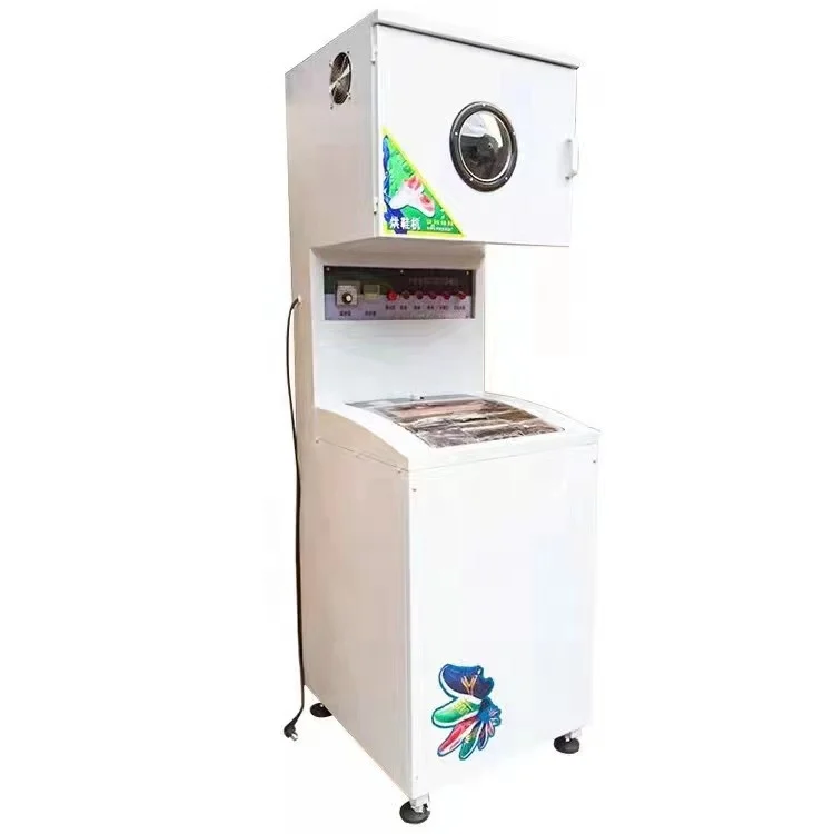 Shoe washing and drying machine combining top dryer bottom washer for washing plant laundromat
