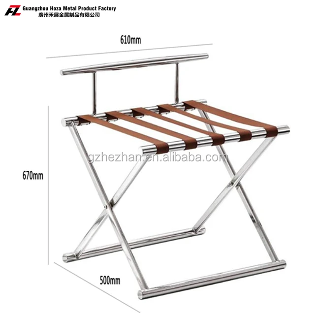 
Round Tube Stainless Steel Hotel Luggage Rack With Back Rest hotel metal luggage rack For bedroom 