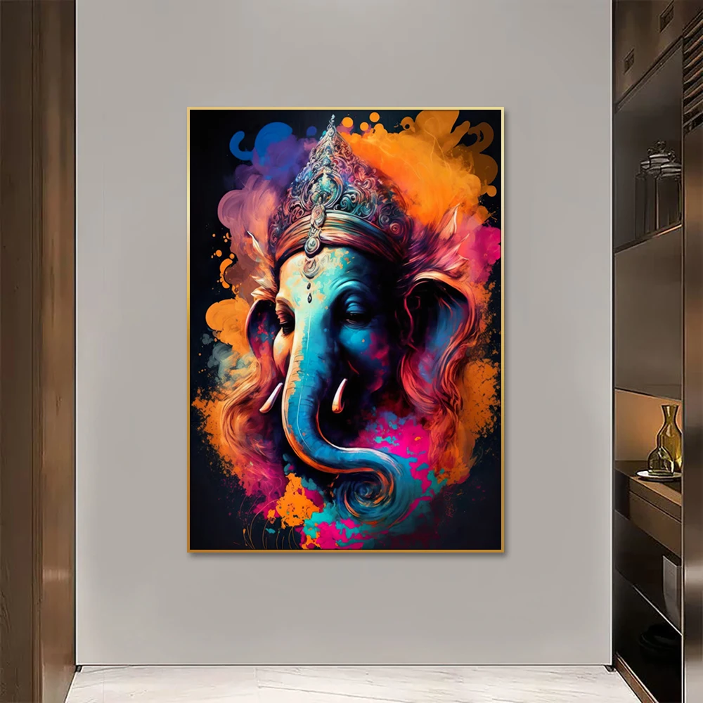 Ganesh Wall Art-Yoga Art Poster Hindu God Ganapati Painting Spiritual Art in Hinduism Wall Decorative Painting