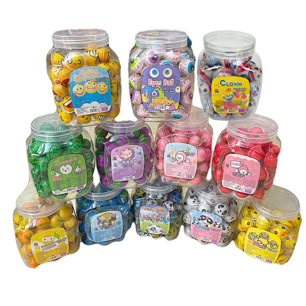mix eye ball chewing bubble gum with filling fruity jam