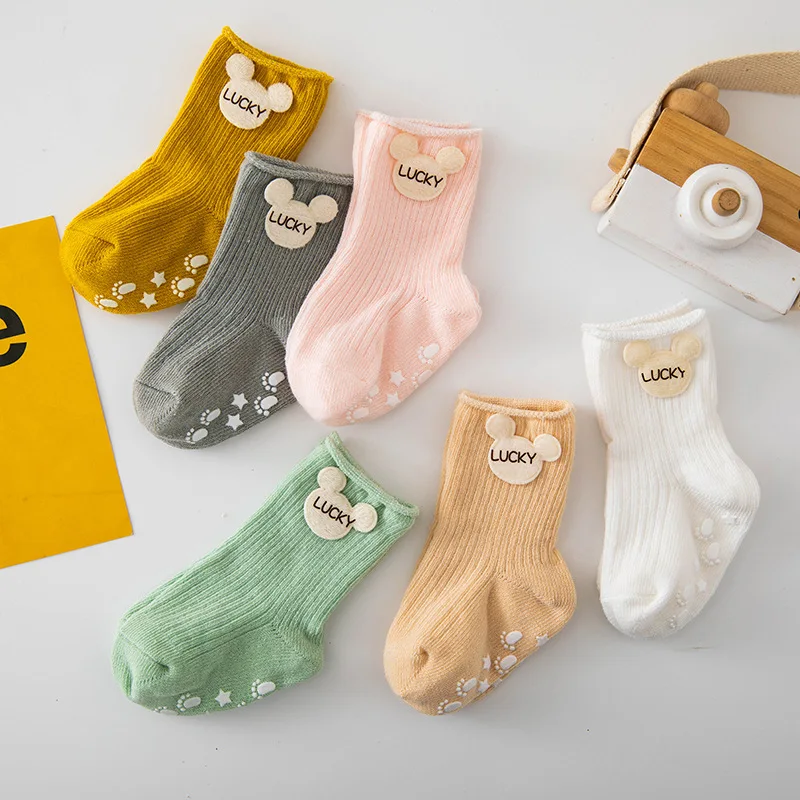 0-1-3 years old infant socks spring and autumn newborn baby cute cartoon doll toddlers non-slip floor socks
