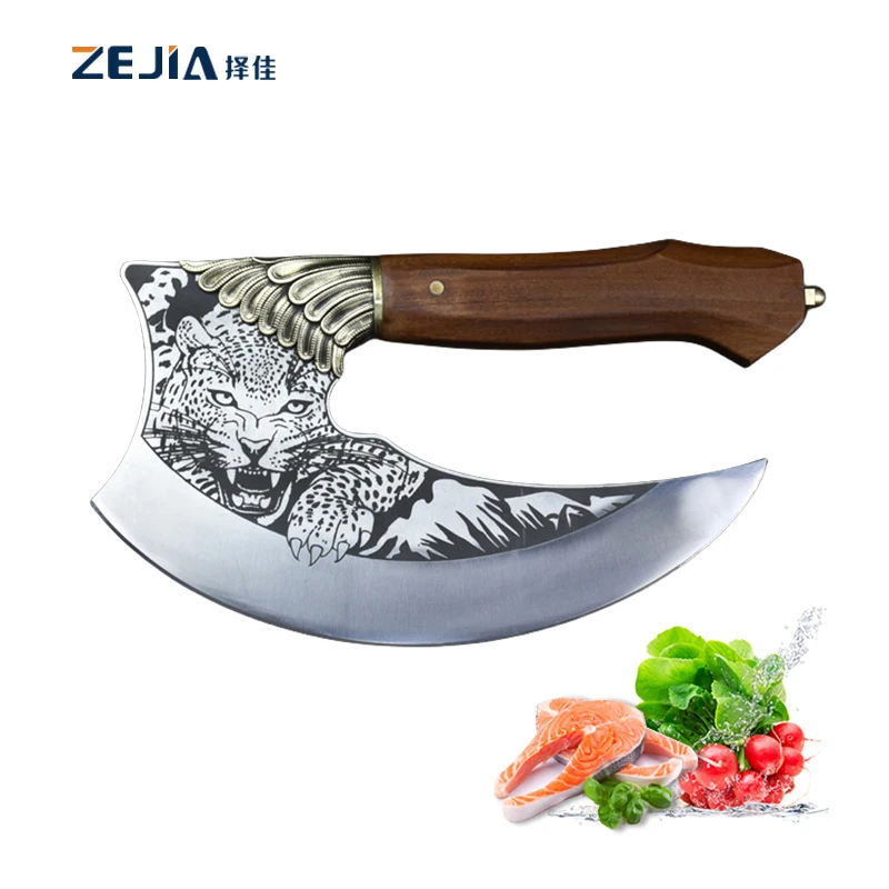 Chinese Longquan Forged Meat Cutting Knife Leopard Pattern Alien Vegetable And Chef cleaver Knife With Wood Handle