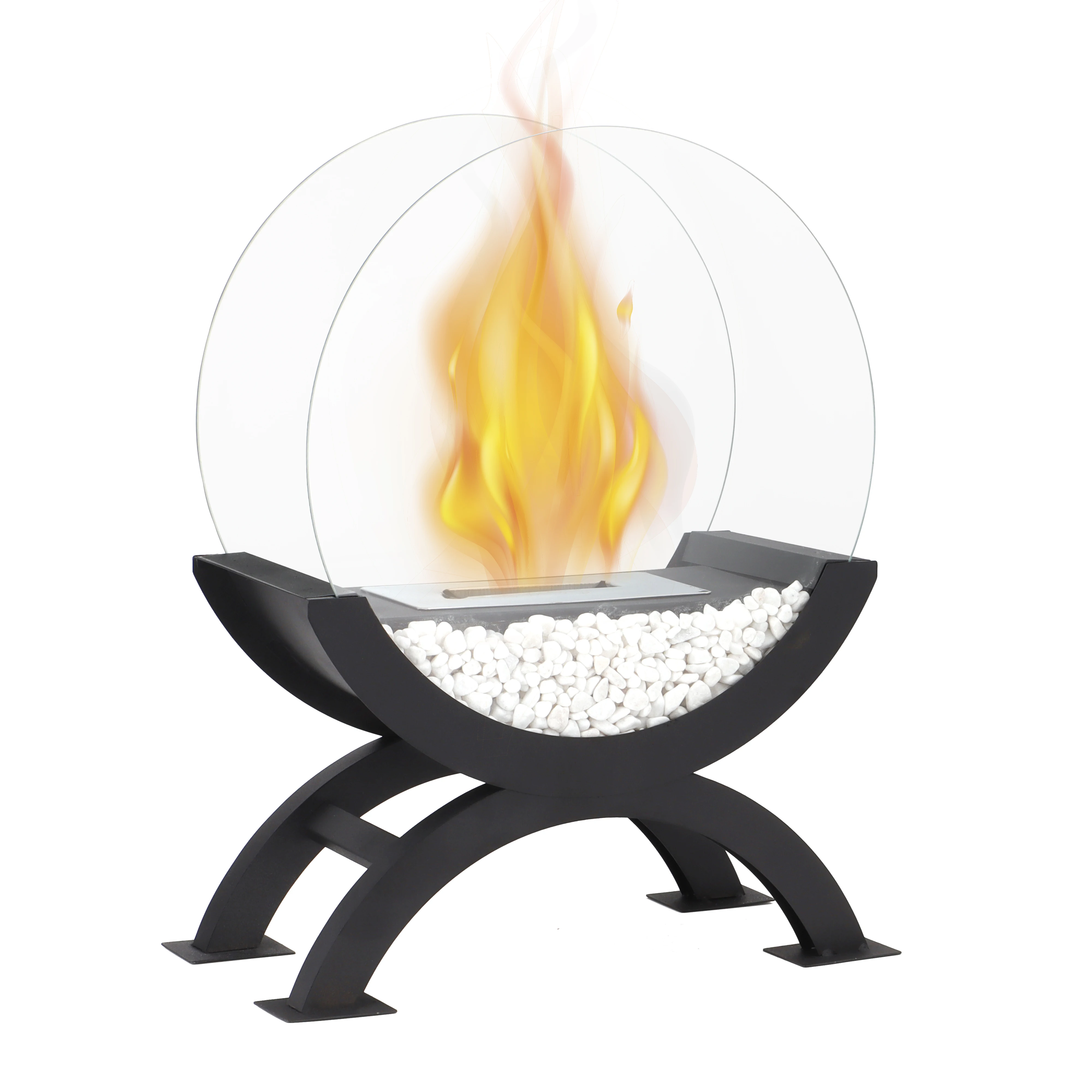 Unique Large Black Ethanol Fireplace Indoor Outdoor Decorative Floor Fireplace With White Stone