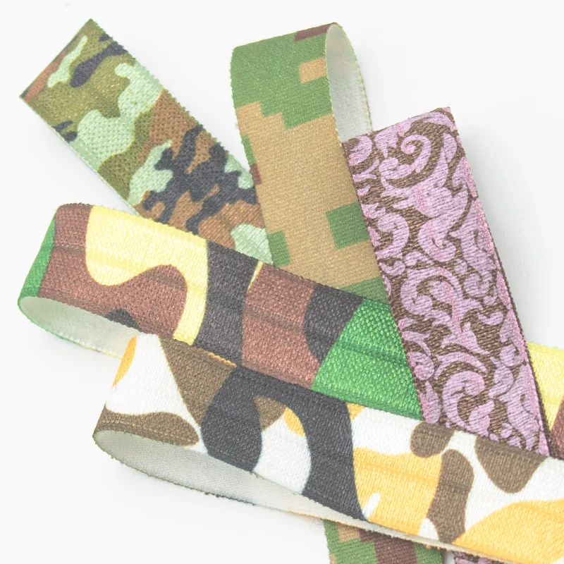 custom camouflage logo print folded elastic for hair band
