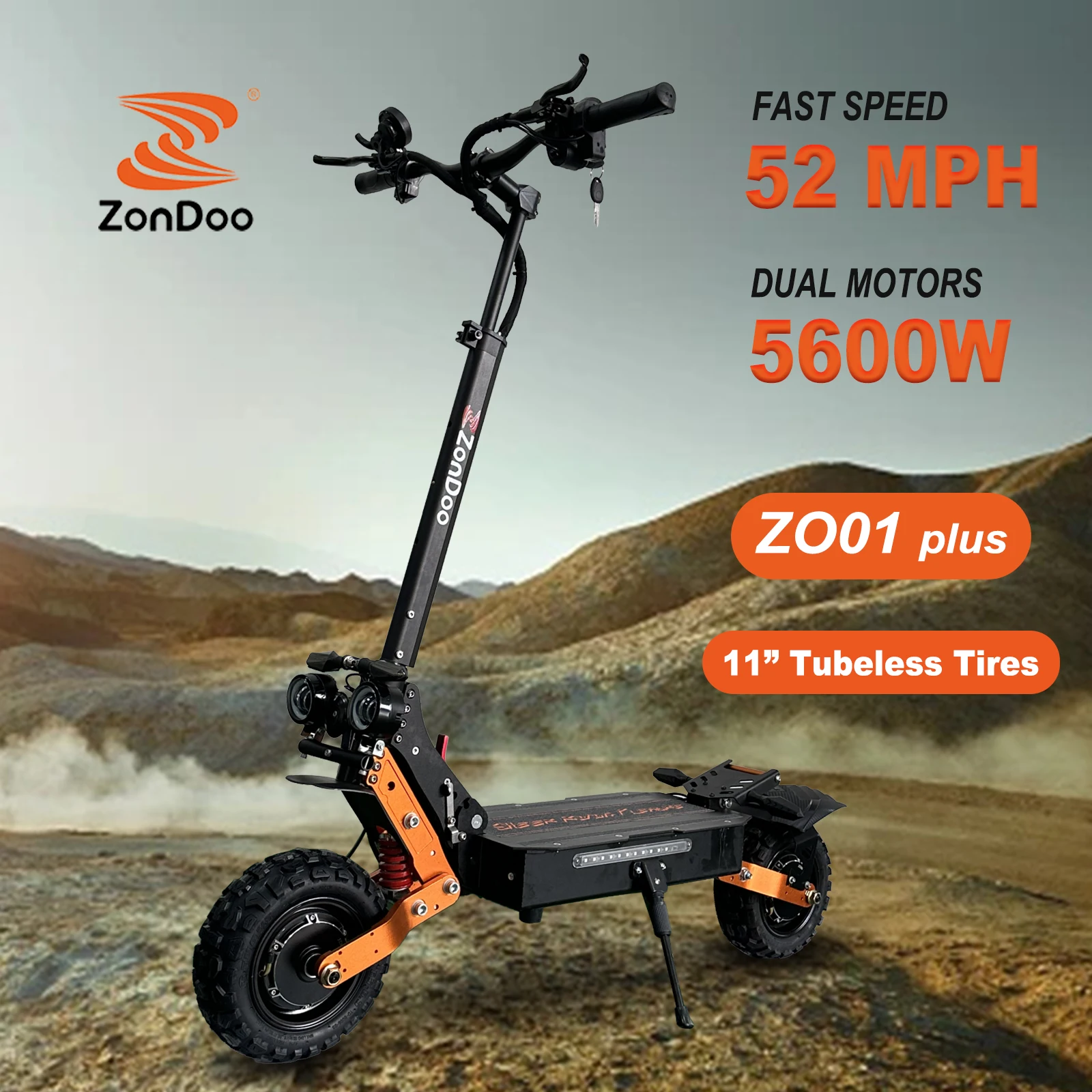 ZonDoo самокат 11 дюймов 2800 Вт * 2 двойной бесщеточный мотор запас внедорожный приключенческий скутер