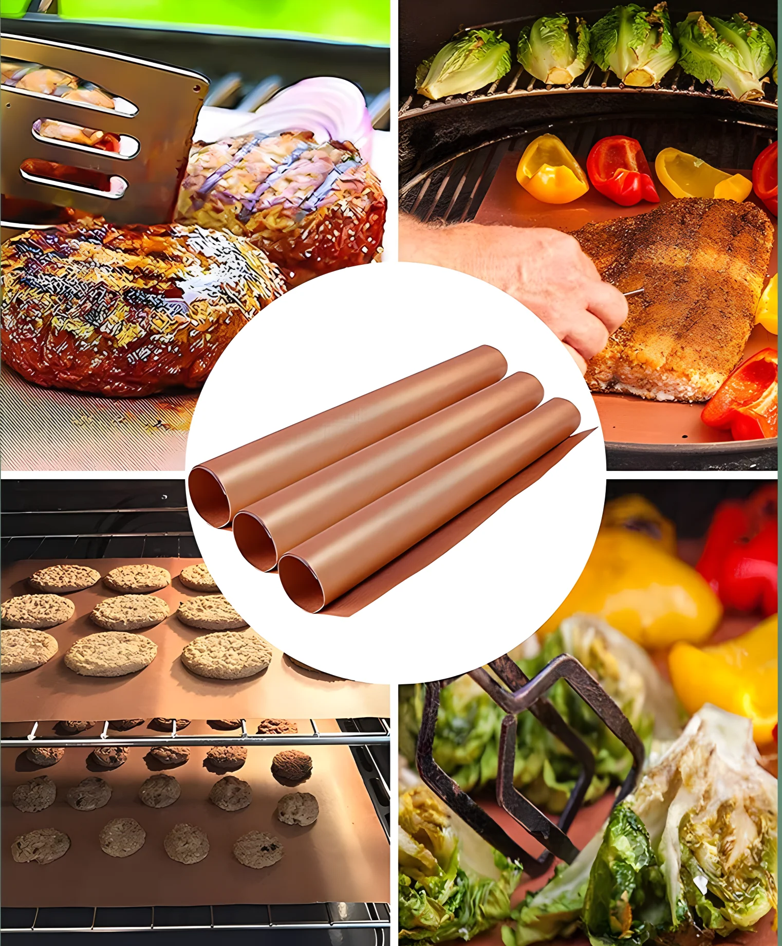 2024 Germany Uk Nonstick BBQ Grill Mat PTFE Fiberglass Baking Liner for Machine-Made Charcoal Cooking Accessories