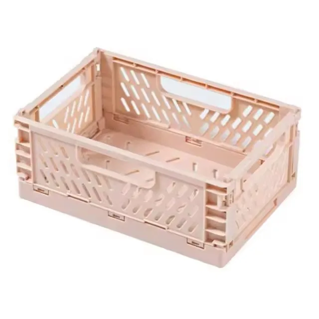 ASSMILE Plastic Foldable Storage Basket for Shelf Organizer, Stacking Collapsible Storage Crate Container handle