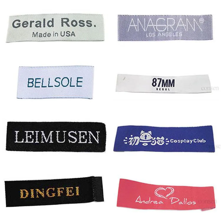 High Density Custom Brand Name Logo And Size End Folded Textile Neck Woven Tags Labels For Clothing