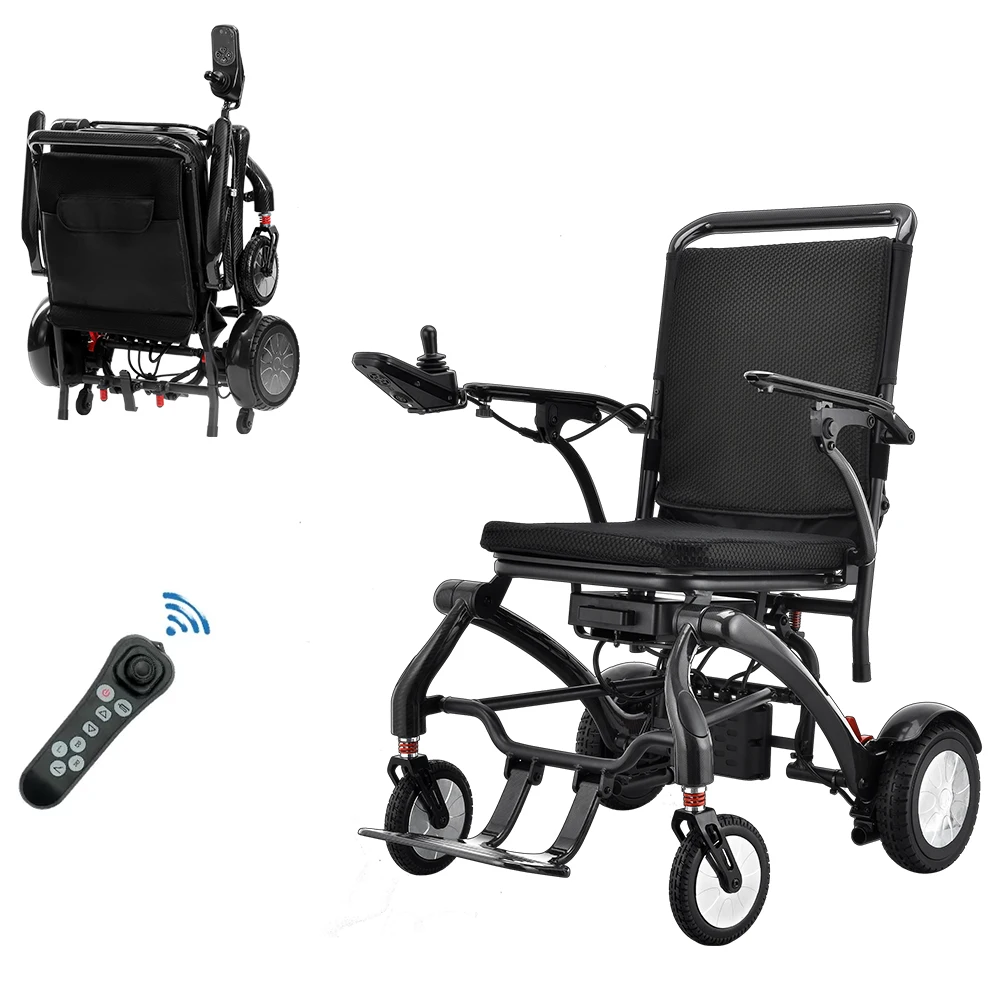 Portable Lightweight Light Fully Automatic Folding Carbon Fiber Remote Control  Electric Beach Wheelchair For Adults