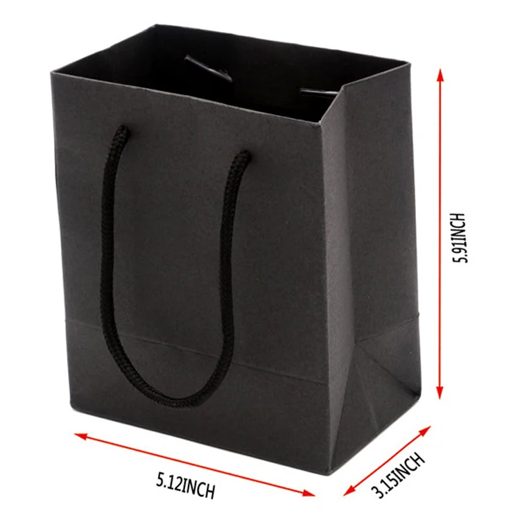 Wholesale custom printed your own logo recyclable black paper card gift craft shopping paper bag with handles