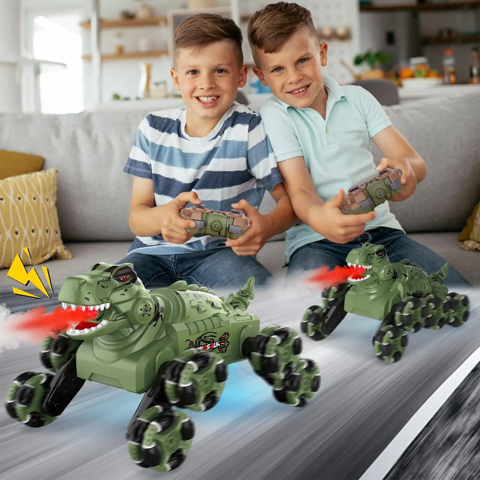 Eight-wheel variant Dinosaur stunt car spray deformation remote control four-wheel drive climbing gesture sensing remote control