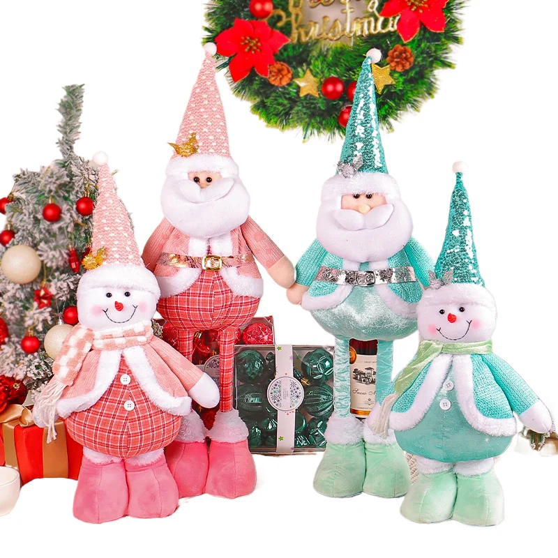 2407 ganglian Blue telescopic figure Wholesale Santa Claus Snowman standing doll Rudolph Faceless decoration