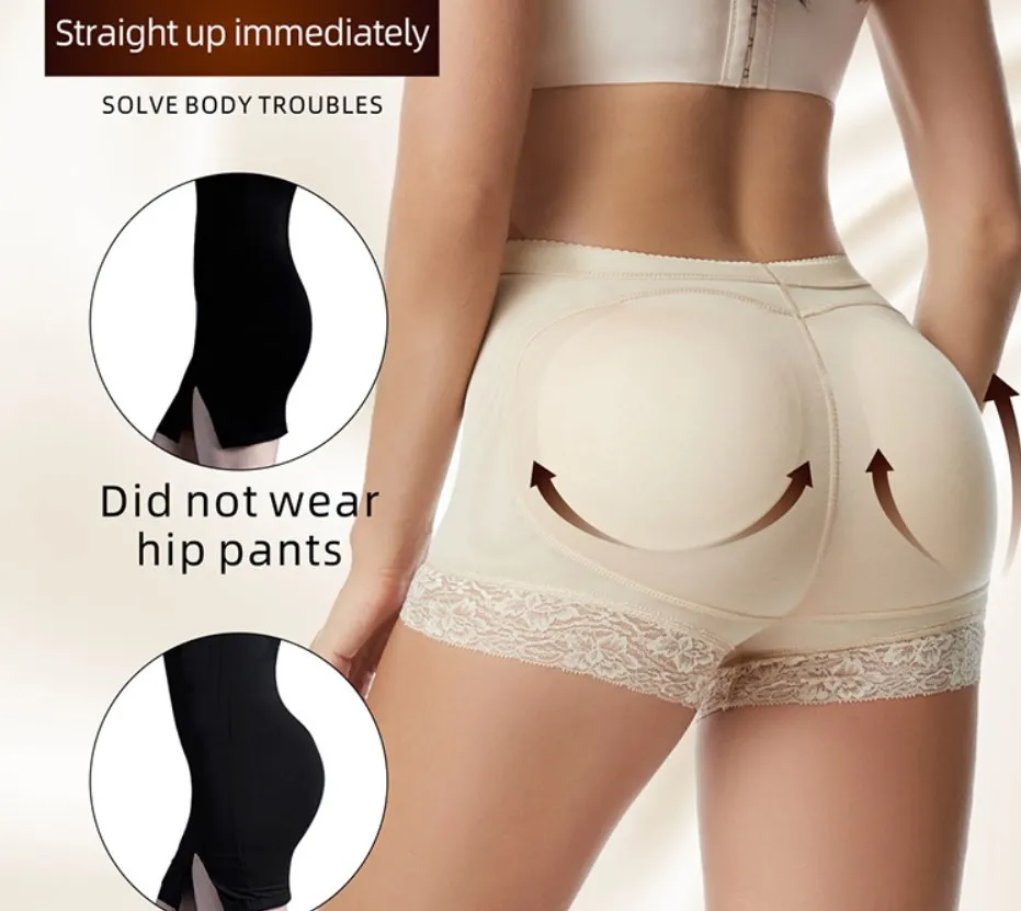 Women Shapers Plus Size Butt Pads Enhancer Panties Lace High Waist Fake Ass Padded Female Panties