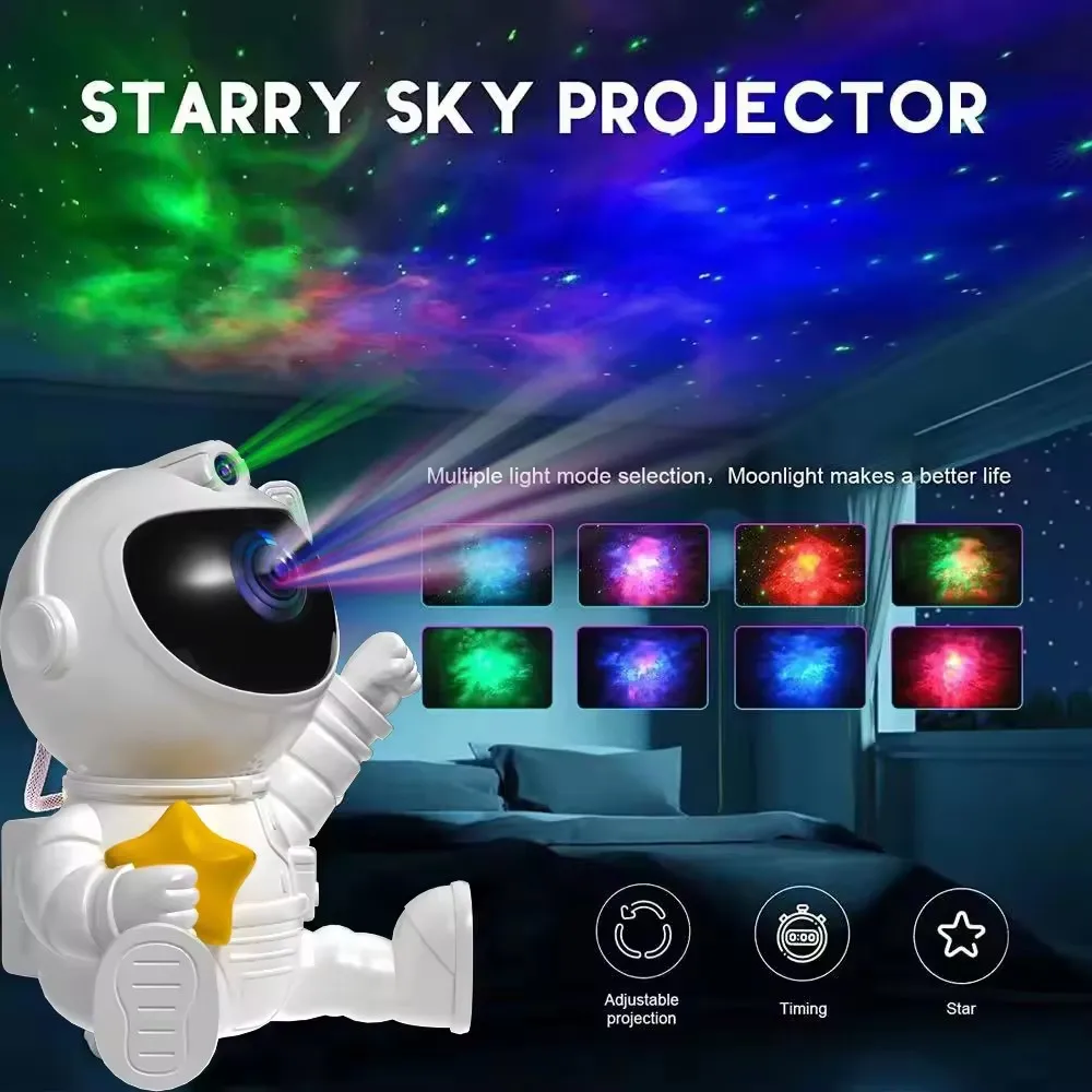 Hot Modern 3D Astronaut LED Night Light Indoor Smart Home Projector with USB Power Remote Control DIY Features White Shade