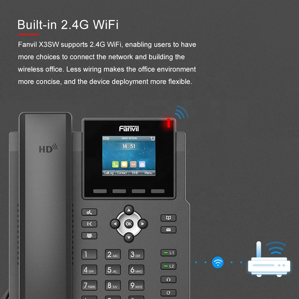 Fanvil X3SW гигабитный Wi-Fi IP-телефон PoE 4 SIP линия с цветным экраном 2,4 дюйма