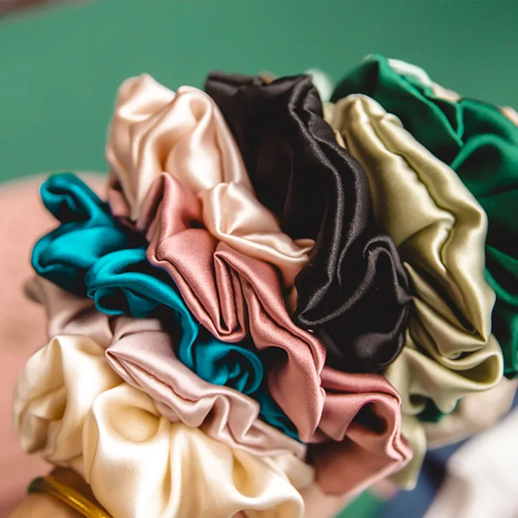 Top Seller Custom Solid Color Silk Bulk Elastic Hair Ties Satin Hair Bands Silk Scrunchies