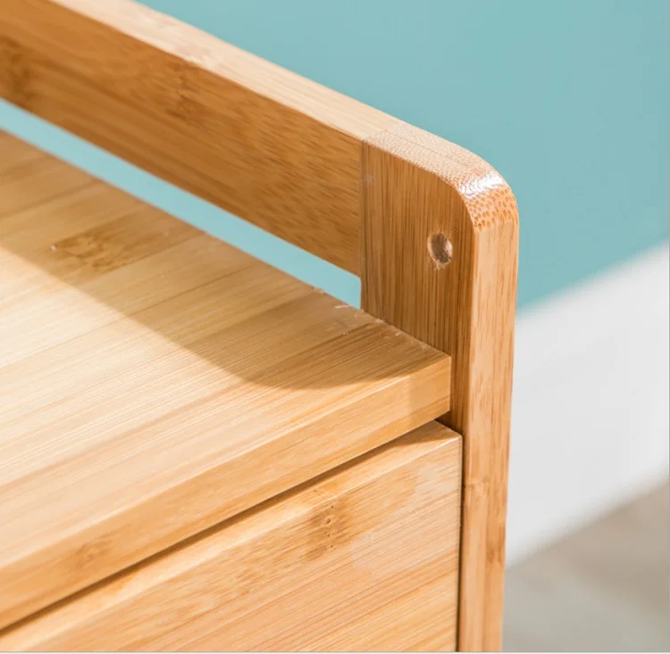 Ночной столик из бамбука для спальни с нижней полкой и ящиками