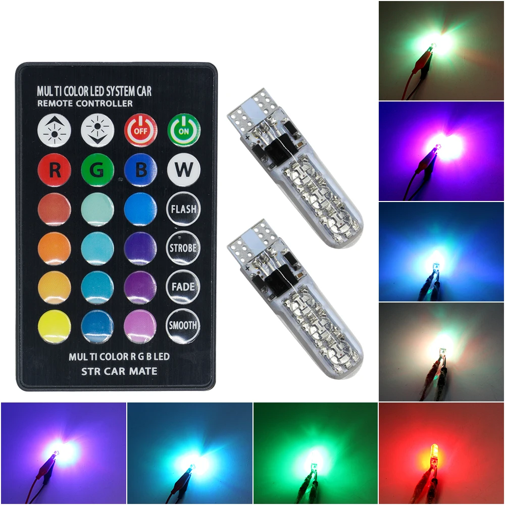 t10 5050 6smd silicone RGB with Remote Control Multi Colors Changing LED Lamp 5050 auto car led interior music dancing light t10
