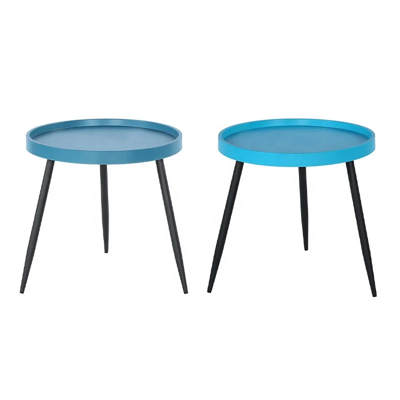 Factory Cheap Price Scandinavian Modern Plastic Side Table Tea Table For Living Room Round Tray Coffee Table With Metal Leg