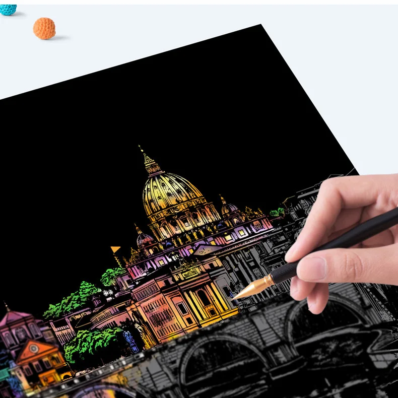 4PCS Set Art Magic Art Paper Scratch Painting Sketch Postcard Rainbow Scratch Paper for Kids Adults