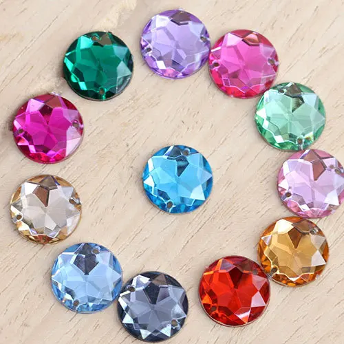 FACTORY SALE! Hot Sell Round Shape Acrylic Crystal With 2 Holes Sew On Flat Back Rhinestones For Dress