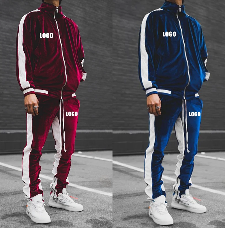 Custom Logo Blank Zip up TrackSuit Velour Tracksuits 2 Two Piece Jogger Set Velvet Tracksuits For Men