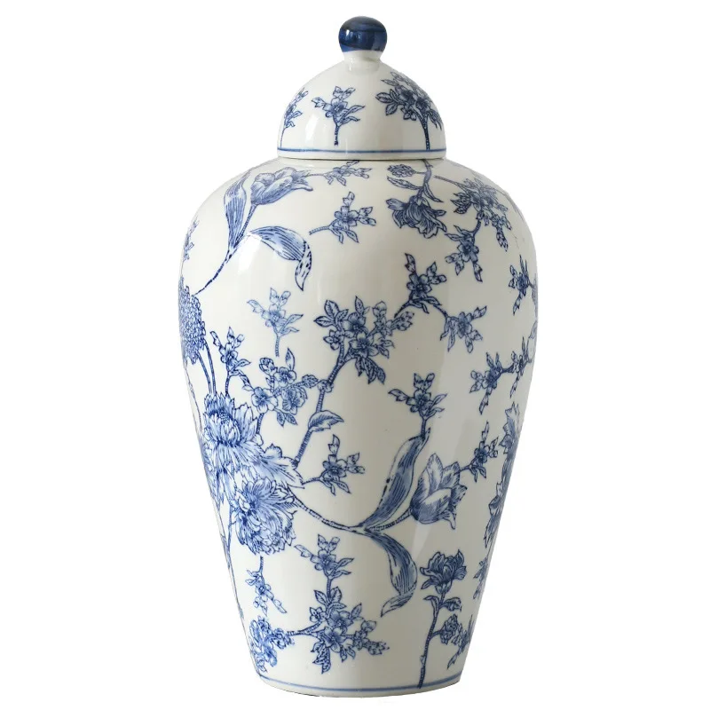 Chinese ceramic vases living room porch retro blue and white porcelain vases storage tank