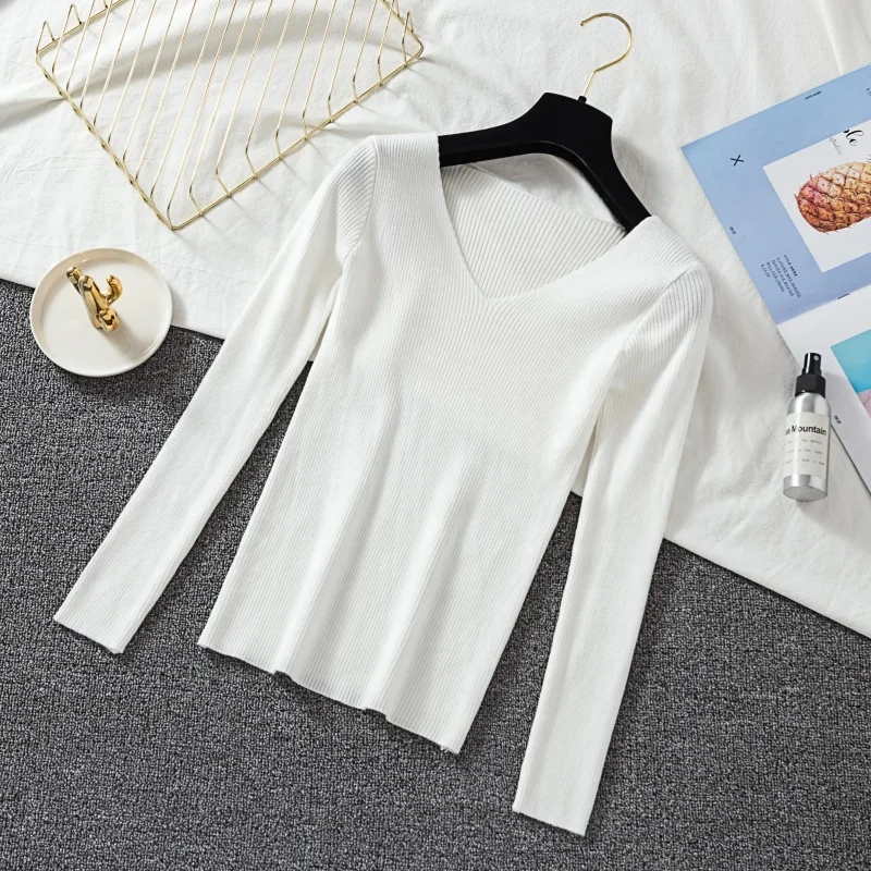 Недорогие свитера на заказ, свободные вязаные рождественские женские свитера с длинным рукавом и V-образным вырезом