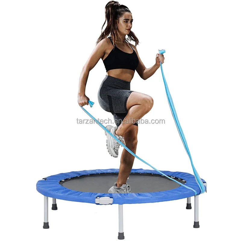 Folding Mini Exercise Trampoline with Resistance Bands Rebounder Trampoline for Adults Fitness Indoor Trampoline for Bounce Work