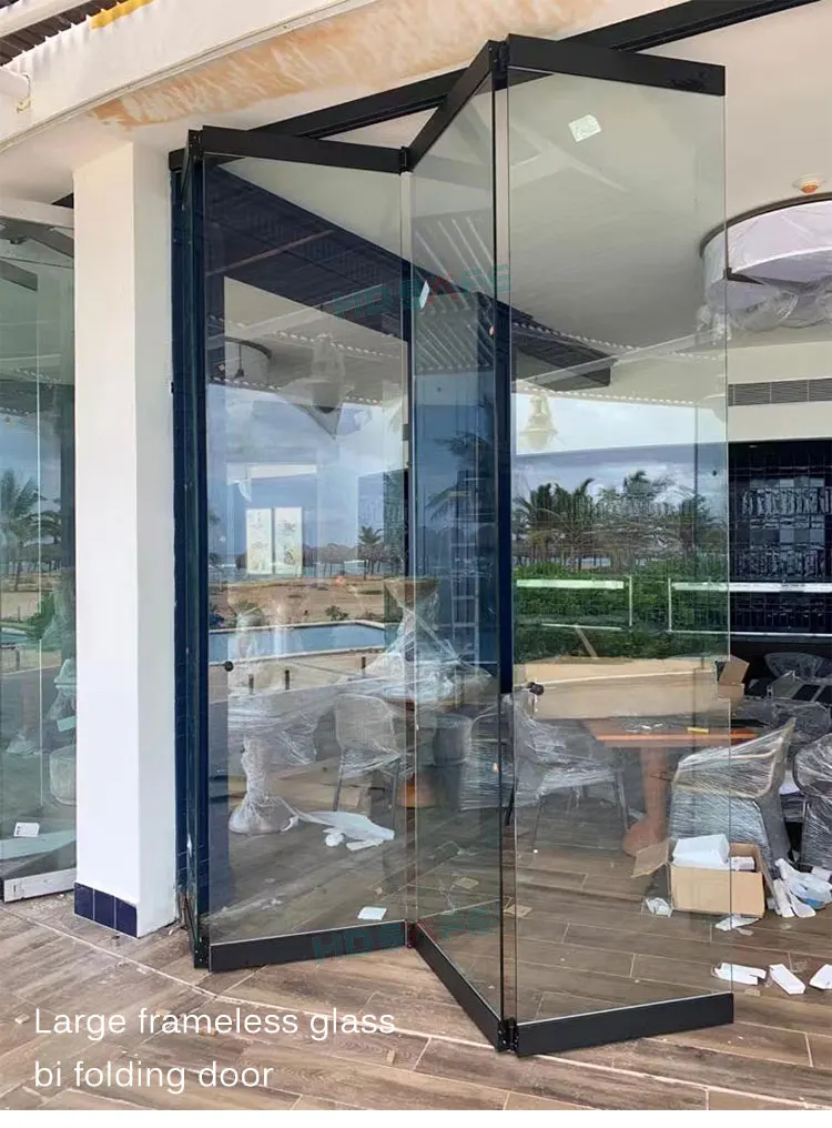 HDSAFE frameless glass folding door interior sliding folding glass door system meeting room Restaurant shopping mall bifold door