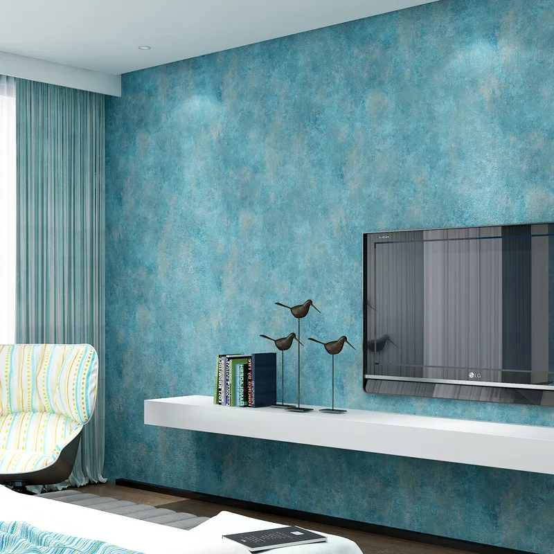 Modern Simple Wallpaper  American Retro Mediterranean Blue Retro Mottled Old Non-woven Wallpaper For Living Room