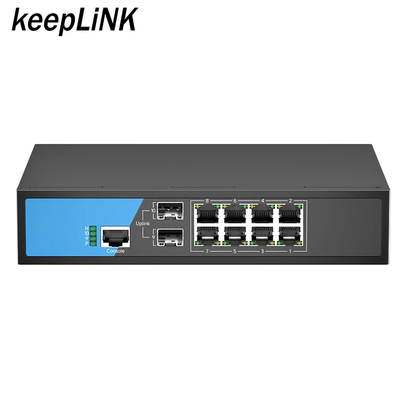 Enterprise management 10 port switch 8 10/100/1000M with 2 1000M SFP Uplink L2  switching and L3 static routing AC