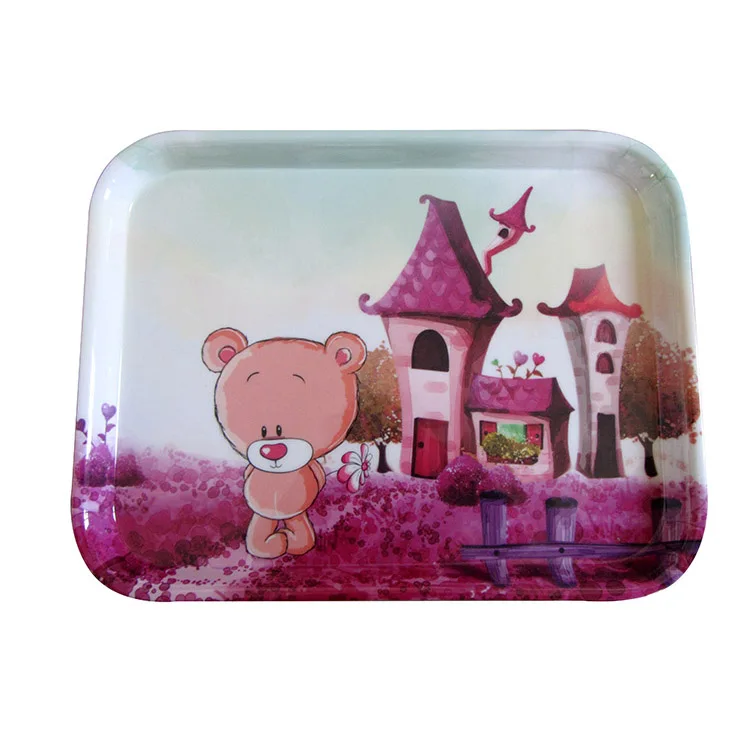 New Design OEM&ODM Rectangle Shape Little Bear Patterns Melamine Serving Tray Modern Plastic Trays