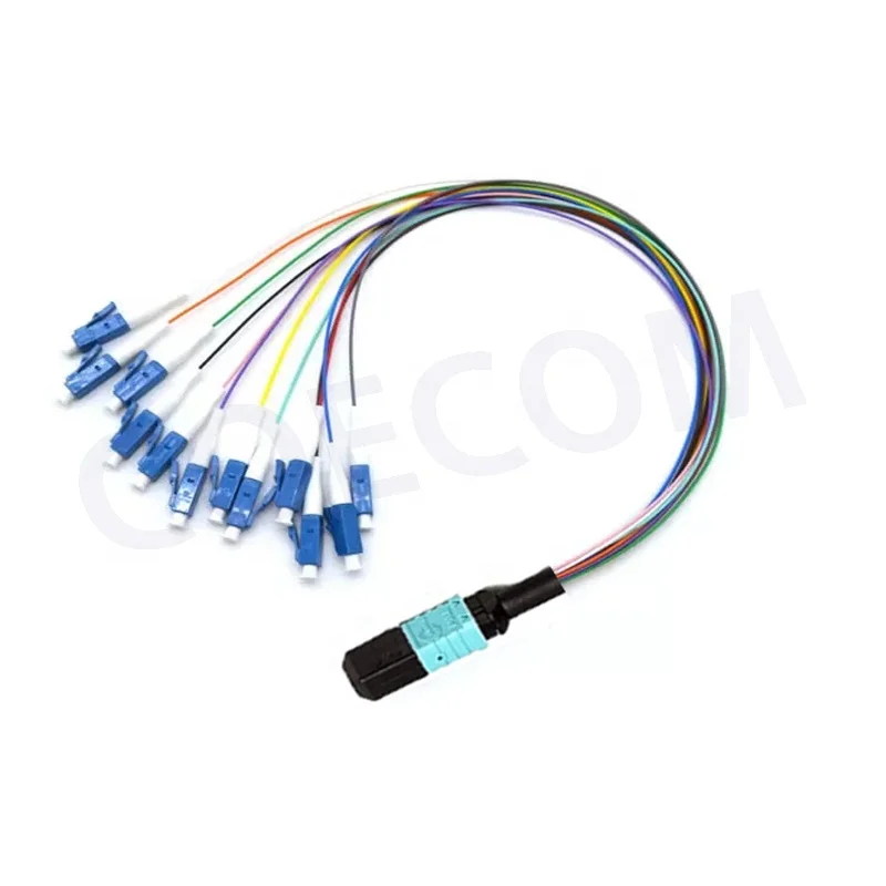 Factory Direct Sale MPO Fiber Optic Patch Cord Multi Mode 12 Core OM3/OM4 MPO to LC Breakout Cable