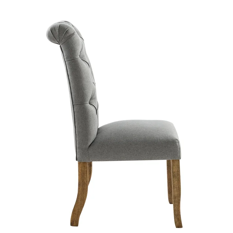 Vintage Design Wooden Restaurant  Linen Fabric Tufted Back  Dining Room Chairs