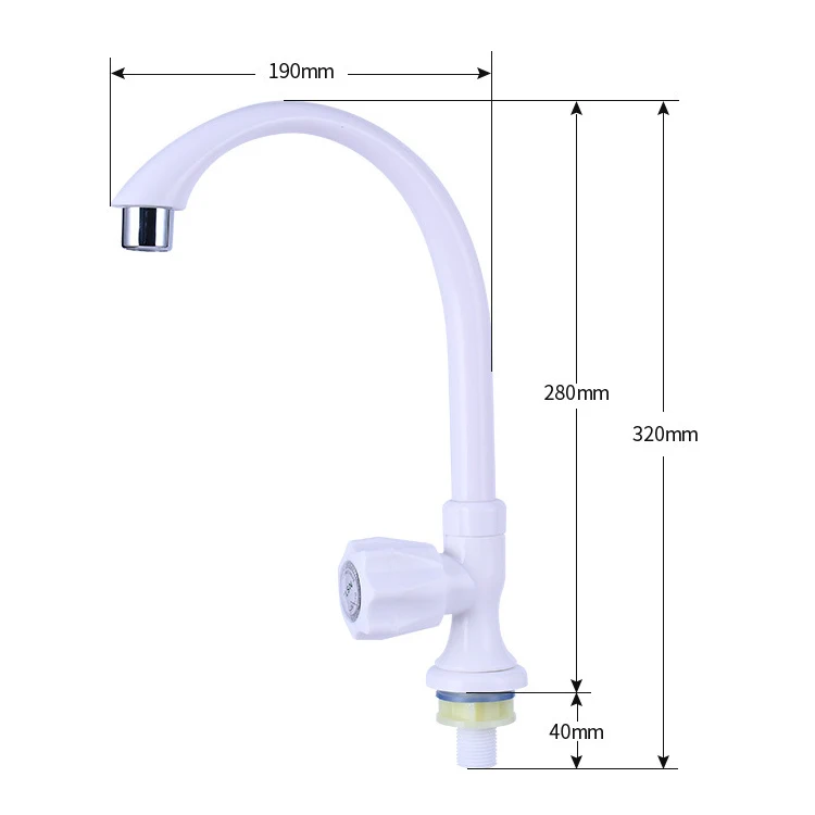 Factory Supplier Lastics Basin Classic Water Tap White Plastic Ball Handle Waterfall Faucet for Kitchen Sink