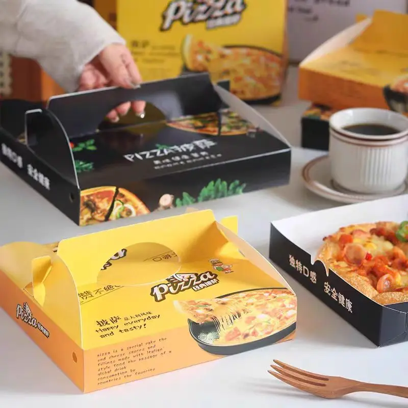 9 inch Custom Printing Design Pizza Box Paper Board Square Paper Pizza Carton Packaging Box With handle