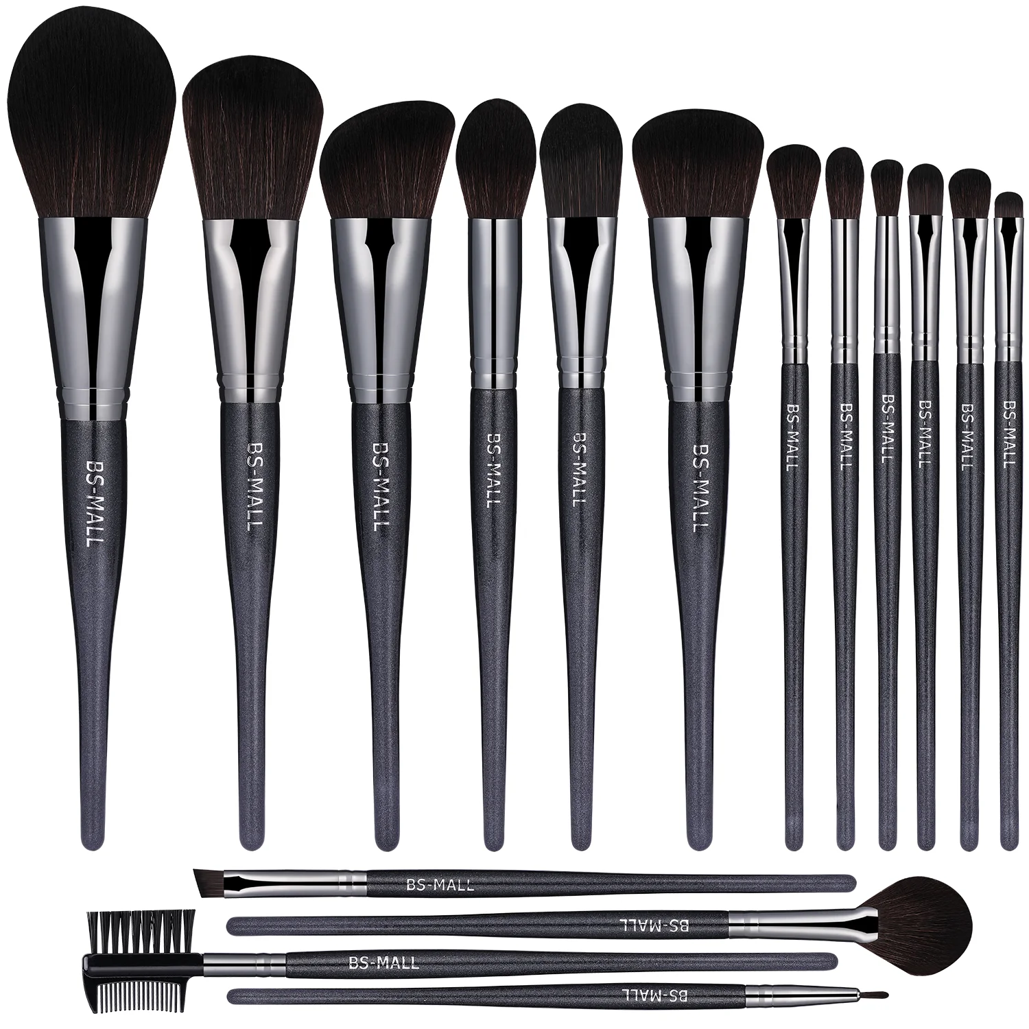 BS-MALL Black Makeup Brushes Kits 16PCS Unique Wooden Handle Custom Made Makeup Cosmetic Brushes Private Label