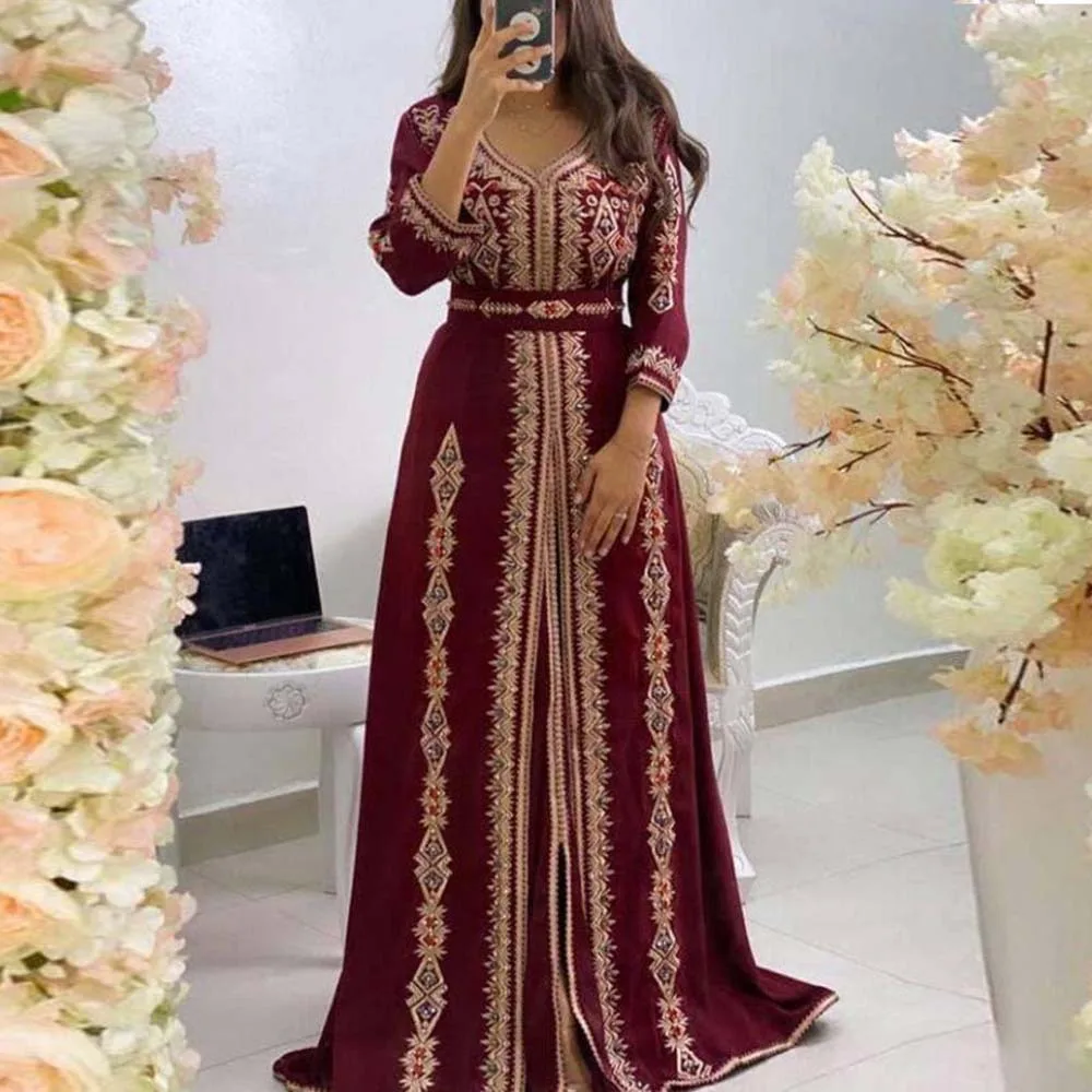 Muslim printed high waist drawstring abaya muslim women kaftan abaya muslim DUBAI ABAYA dresses