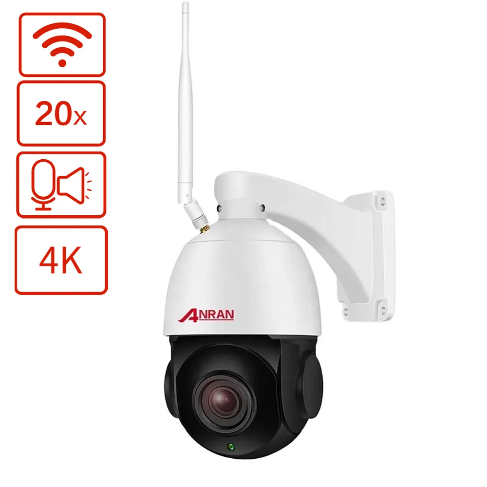 ANRAN 4K 8MP HD PTZ Wifi 2 Way Audio 20X High Speed Zoom Dome Motion Tracking Outdoor Wireless IP Camera